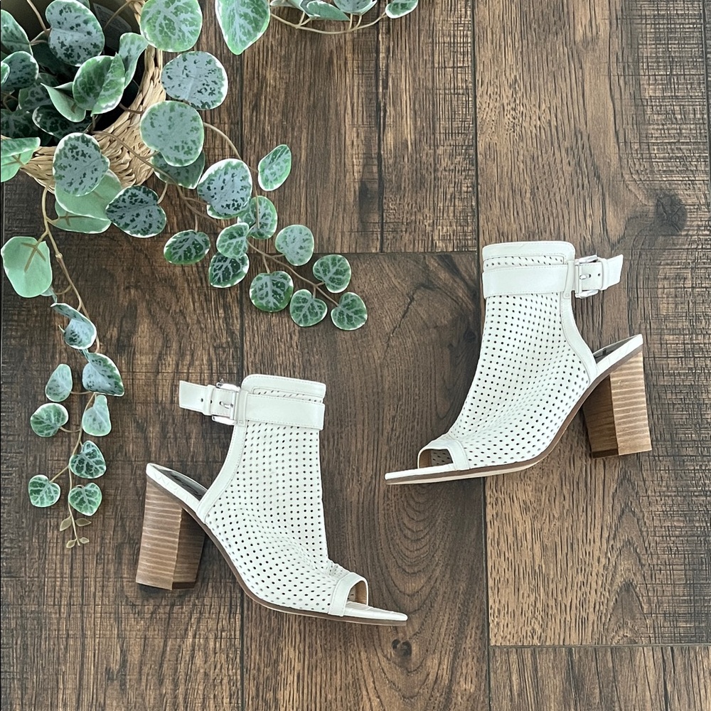 Sam Edelman Emmie Perforated Block Heeled Sandals in White